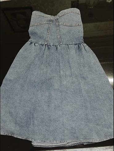 Denim korset kəsimli straplez don - Material: yüngül mavi denim lalafo.az -da Denim korset kəsimli straplez don - Material: yüngül mavi denim