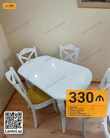 Ağ rəngli masa və 4 stuldan ibarət masa dəsti. Xüsusiyyətlər: - lalafo.az -da Ağ rəngli masa və 4 stuldan ibarət masa dəsti. Xüsusiyyətlər: -