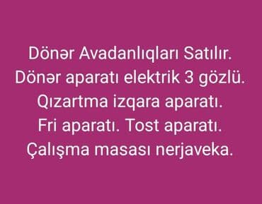 Dönərxana və Restoran üçün avadanlıqlar satılır. Yenidir . Türkiyə lalafo.az -da Dönərxana və Restoran üçün avadanlıqlar satılır. Yenidir . Türkiyə