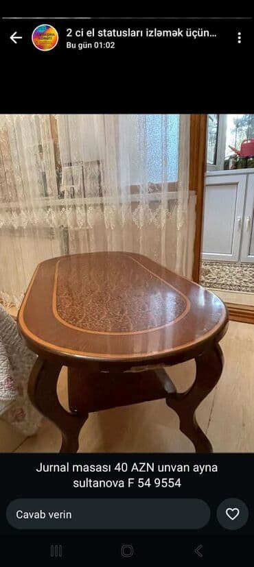 Jurnal masası, İşlənmiş, Oval masa lalafo.az -da Jurnal masası, İşlənmiş, Oval masa