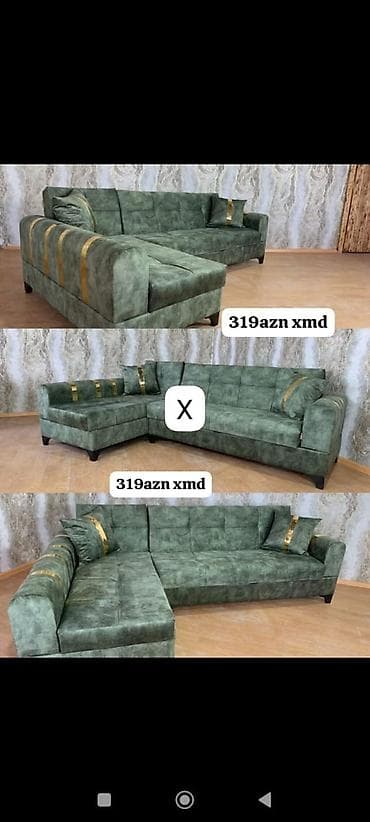 Yaşıl rəngli künc divan – “L” formalı model - Yumşaq, məxməri lalafo.az -da Yaşıl rəngli künc divan – “L” formalı model - Yumşaq, məxməri