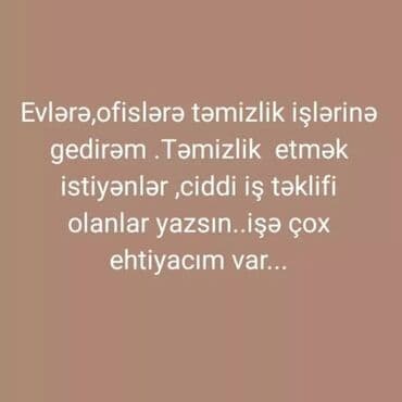 Temizlikçiye ehtiyacı olanlar yazsın lalafo.az -da Temizlikçiye ehtiyacı olanlar yazsın
