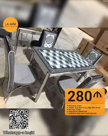 Mətbəx üçün, Yeni, Açılan, Dördbucaq masa, 4 stul lalafo.az -da Mətbəx üçün, Yeni, Açılan, Dördbucaq masa, 4 stul