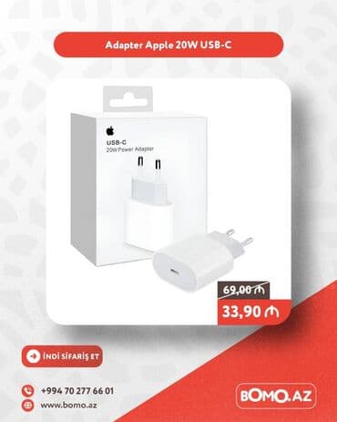🔥 Adapter Apple 20W USB-C ✅ Brend: Apple ✅ Güc: 20W ✅ Uyğunluq lalafo.az -da 🔥 Adapter Apple 20W USB-C ✅ Brend: Apple ✅ Güc: 20W ✅ Uyğunluq