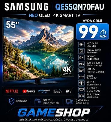 Samsung QE55QN70FAU – 55" Neo QLED 4K Smart TV - Ekran: 55", 4K UHD lalafo.az -da Samsung QE55QN70FAU – 55" Neo QLED 4K Smart TV - Ekran: 55", 4K UHD