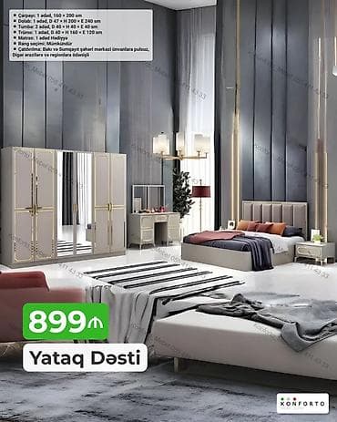 Yataq Dəsti – 899₼ Komplektin tərkibi və ölçülər: - Çarpayı: 1 ədəd lalafo.az -da Yataq Dəsti – 899₼ Komplektin tərkibi və ölçülər: - Çarpayı: 1 ədəd
