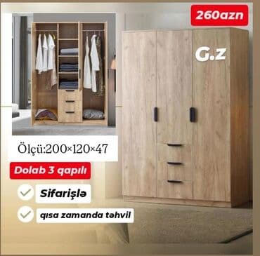 Düz dolab, Yataq otağı üçün, Paltar üçün, Açılan, Korpuslu, 3 qapılı lalafo.az -da Düz dolab, Yataq otağı üçün, Paltar üçün, Açılan, Korpuslu, 3 qapılı