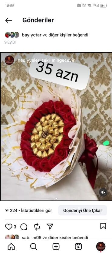 Şokolad və gül buketi - Zərif dizaynlı hədiyyə buketi: mərkəzdə lalafo.az -da Şokolad və gül buketi - Zərif dizaynlı hədiyyə buketi: mərkəzdə