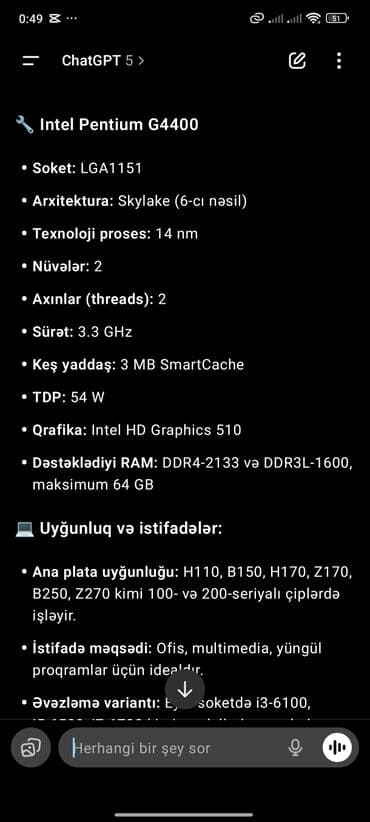 Prosessor Intel Pentium G4400, 3-4 GHz, 2 nüvə lalafo.az -da Prosessor Intel Pentium G4400, 3-4 GHz, 2 nüvə