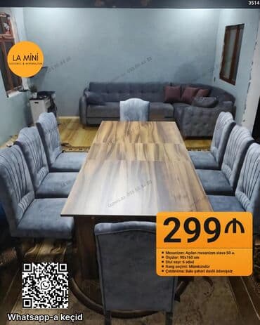 Qonaq otağı üçün, Açılan, Dördbucaq masa, 6 stul lalafo.az -da Qonaq otağı üçün, Açılan, Dördbucaq masa, 6 stul