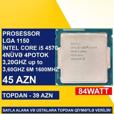 Prosessor Intel Core i5 Prosessor “LGA 1150 (4cü nəsil) İntel Core i5 4570”, 4 nüvə, İşlənmiş lalafo.az -da Prosessor Intel Core i5 Prosessor “LGA 1150 (4cü nəsil) İntel Core i5 4570”, 4 nüvə, İşlənmiş