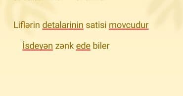 Məhsul: Lifl áksessuarları və detallarının satışı Təsvir: - Liflər lalafo.az -da Məhsul: Lifl áksessuarları və detallarının satışı Təsvir: - Liflər