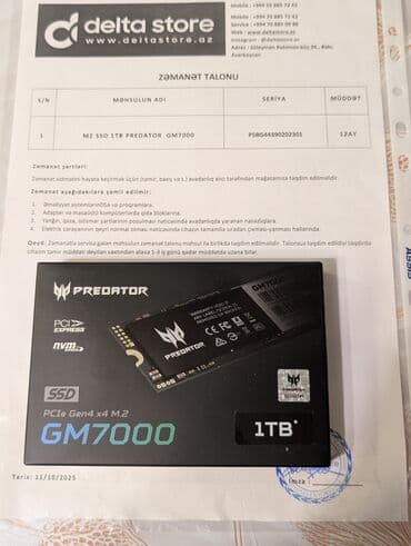 Daxili SSD disk Acer, 1 TB, M.2, Yeni lalafo.az -da Daxili SSD disk Acer, 1 TB, M.2, Yeni