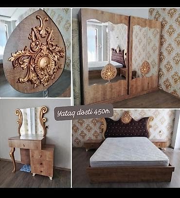 Двуспальная кровать, Трюмо, Тумба, Шкаф, Б/у at lalafo.az Двуспальная кровать, Трюмо, Тумба, Шкаф, Б/у