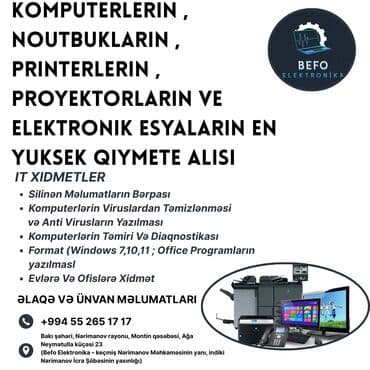 İşlənmiş kompüter, noutbuk və printerlərin alışı, satışı və barteri at lalafo.az İşlənmiş kompüter, noutbuk və printerlərin alışı, satışı və barteri