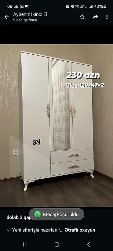 *dolab 3 qapı* ✔️Yeni sifarişlə hazırlanır ✔️Ölçü 120×47×2rəng lalafo.az -da *dolab 3 qapı* ✔️Yeni sifarişlə hazırlanır ✔️Ölçü 120×47×2rəng