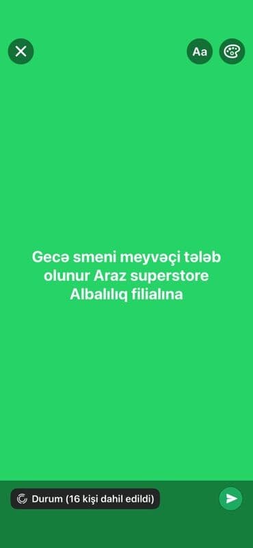 Vakansiya: Meyvə-tərəvəz üzrə əməkdaş (gecə smeni) Müəssisə: Araz lalafo.az -da Vakansiya: Meyvə-tərəvəz üzrə əməkdaş (gecə smeni) Müəssisə: Araz