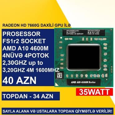 Prosessor AMD A10 Prosessor “LGA FS1r2 AMD A10-4600M”, 4 nüvə, İşlənmiş lalafo.az -da Prosessor AMD A10 Prosessor “LGA FS1r2 AMD A10-4600M”, 4 nüvə, İşlənmiş