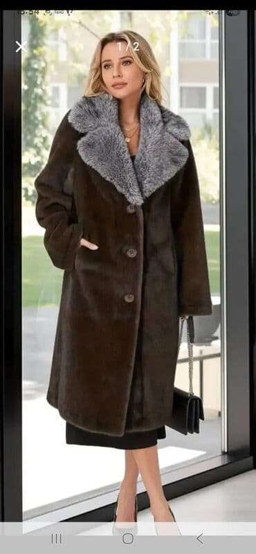 Qadın üçün dəbli süni kürk palto - Rəng: tünd qəhvəyi gövdə, açıq-boz lalafo.az -da Qadın üçün dəbli süni kürk palto - Rəng: tünd qəhvəyi gövdə, açıq-boz