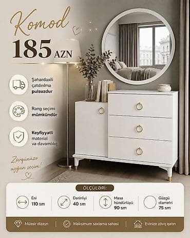 Komod – 185 AZN Ağ rəngli, qızılı detallar ilə müasir dizaynlı komod lalafo.az -da Komod – 185 AZN Ağ rəngli, qızılı detallar ilə müasir dizaynlı komod