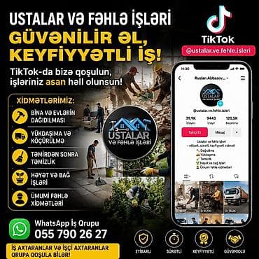 Ustalar və fəhlə işləri – etibarlı və keyfiyyətli xidmətlər at lalafo.az Ustalar və fəhlə işləri – etibarlı və keyfiyyətli xidmətlər