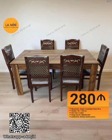 Mətbəx üçün, Açılan, Dördbucaq masa, 6 stul lalafo.az -da Mətbəx üçün, Açılan, Dördbucaq masa, 6 stul