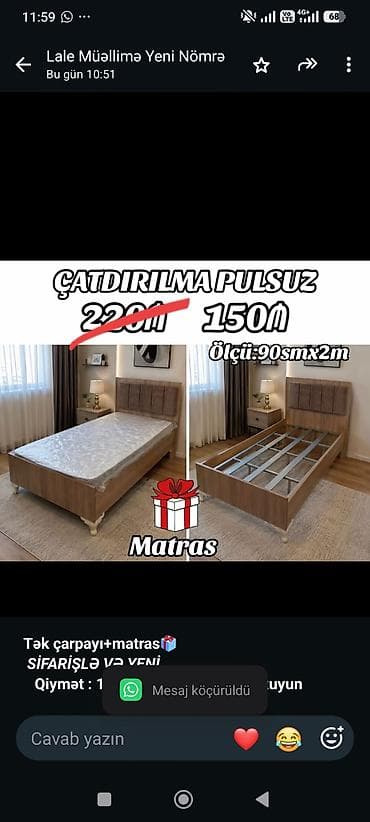 *Tək çarpayı+matras🎁* _*SİFARİŞLƏ VƏ YENİ*_ *Qiymət lalafo.az -da *Tək çarpayı+matras🎁* _*SİFARİŞLƏ VƏ YENİ*_ *Qiymət