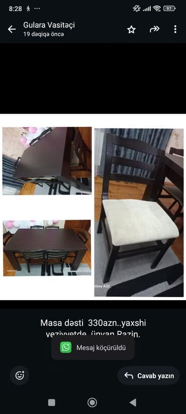Masa dəsti 330azn. yaxshi veziyyetde. ünvan Razin.
5295b//glr lalafo.az -da Masa dəsti 330azn. yaxshi veziyyetde. ünvan Razin.
5295b//glr