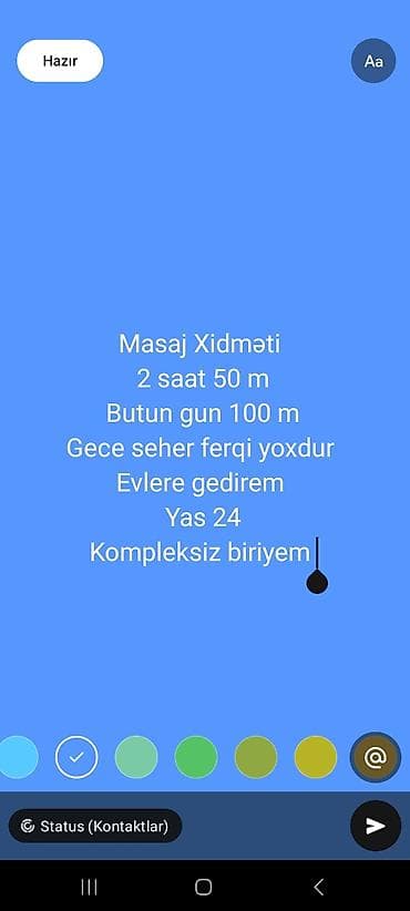 Masaj xidməti - 2 saat – 50 m - Bütün gün – 100 m - Gecə/gündüz lalafo.az -da Masaj xidməti - 2 saat – 50 m - Bütün gün – 100 m - Gecə/gündüz
