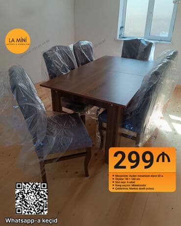 Qonaq otağı üçün, Açılan, Dördbucaq masa, 6 stul lalafo.az -da Qonaq otağı üçün, Açılan, Dördbucaq masa, 6 stul