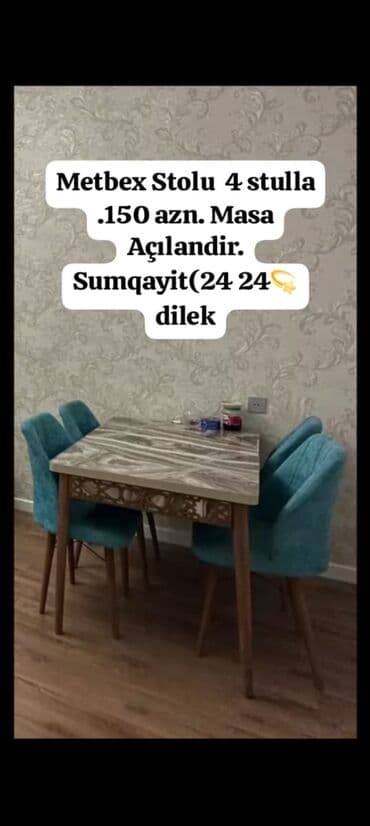 Metbex Stolu 4 stulla .150 azn. Masa Açılandir. Sumqayit(24 lalafo.az -da Metbex Stolu 4 stulla .150 azn. Masa Açılandir. Sumqayit(24