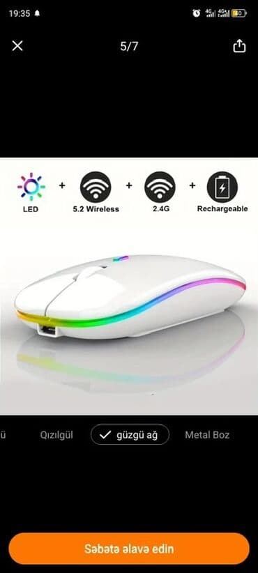 LED işıqlı, simsiz şarj oluna bilən kompakt mouse - Rəngli LED lalafo.az -da LED işıqlı, simsiz şarj oluna bilən kompakt mouse - Rəngli LED