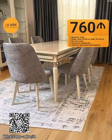 Qonaq otağı üçün, Açılan, Dördbucaq masa, 6 stul lalafo.az -da Qonaq otağı üçün, Açılan, Dördbucaq masa, 6 stul