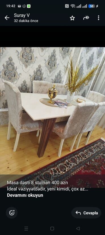 Masa dəsti 8 stulnan 400 azn İdeal vəziyyətdədir, yeni kimidi, çox az lalafo.az -da Masa dəsti 8 stulnan 400 azn İdeal vəziyyətdədir, yeni kimidi, çox az