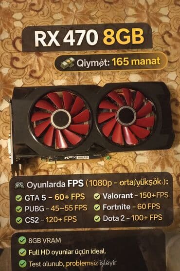 Videokart XFX Radeon RX 470, 8 GB lalafo.az -da Videokart XFX Radeon RX 470, 8 GB