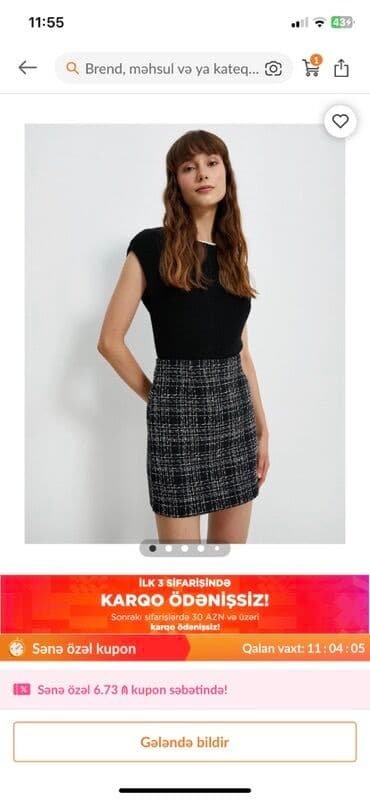 Qara-ağ qrafik naxışlı mini ətək - Model: düz kəsimli, beldən oturan lalafo.az -da Qara-ağ qrafik naxışlı mini ətək - Model: düz kəsimli, beldən oturan