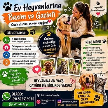 Ev heyvanlarına baxım və gəzinti xidməti Xidmətlər: - İt lalafo.az -da Ev heyvanlarına baxım və gəzinti xidməti Xidmətlər: - İt