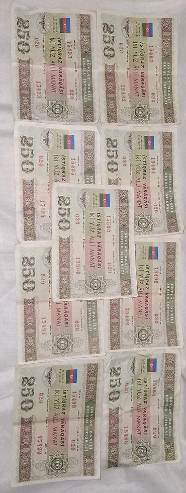 1993-cü il istiqrazları 11 eded 250 manatlıq 1 eded 500 manatlıq(12 lalafo.az -da 1993-cü il istiqrazları 11 eded 250 manatlıq 1 eded 500 manatlıq(12