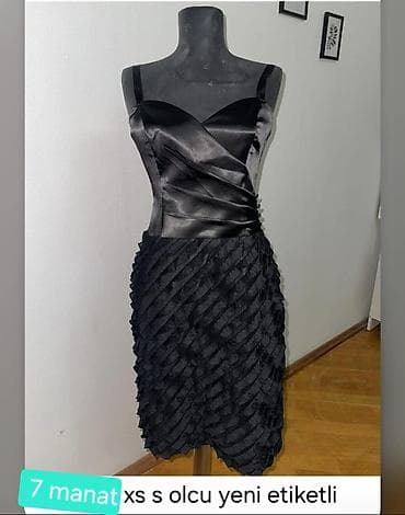 Qara kokteyl paltarı - Ölçü: XS/S - Material: Parıltılı atlas üst at lalafo.az Qara kokteyl paltarı - Ölçü: XS/S - Material: Parıltılı atlas üst