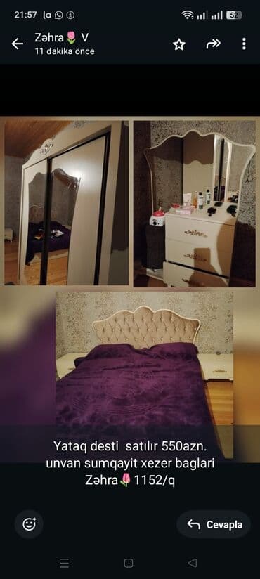 Yataq desti satılır 550azn.
unvan sumqayit xezer baglari
Zəhra🌷1152/q lalafo.az -da Yataq desti satılır 550azn.
unvan sumqayit xezer baglari
Zəhra🌷1152/q