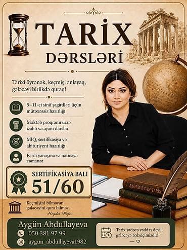 Repetitor, Tarix, Azərbaycan dili, İmtahanlara hazırlıq, Abituriyent hazırlığı lalafo.az -da Repetitor, Tarix, Azərbaycan dili, İmtahanlara hazırlıq, Abituriyent hazırlığı