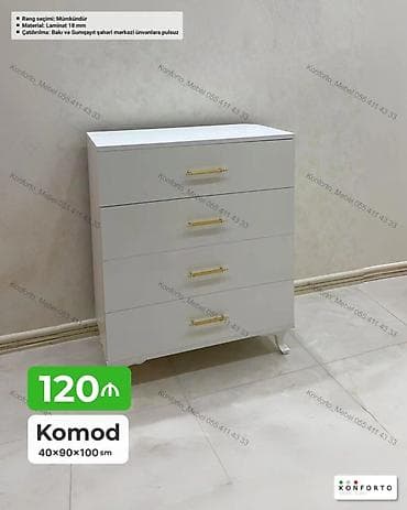 Komod – 4 çekmecəli, qızılı tutacaqlarla Ölçülər: 40 × 90 × 100 sm lalafo.az -da Komod – 4 çekmecəli, qızılı tutacaqlarla Ölçülər: 40 × 90 × 100 sm