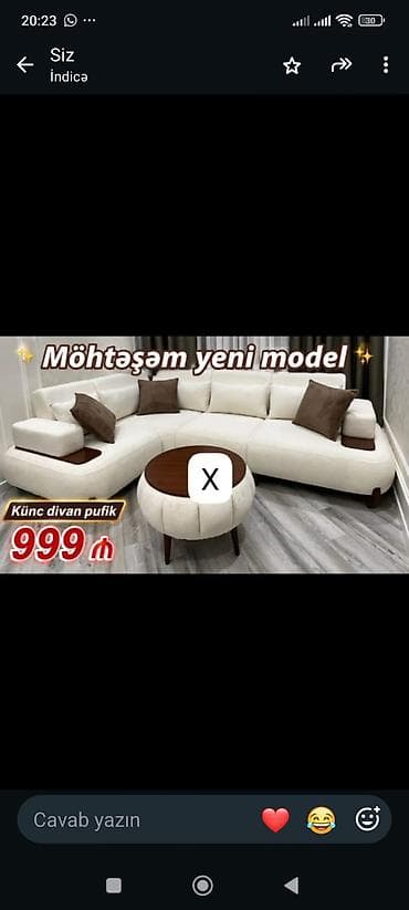 Möhtəşəm yeni model künc divan + pufik - Dizayn: L formalı, müasir lalafo.az -da Möhtəşəm yeni model künc divan + pufik - Dizayn: L formalı, müasir