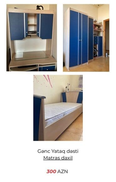 Oğlan üçün, İşlənmiş, Təknəfərlik çarpayı, Yazı masası, Dolab, Komod lalafo.az -da Oğlan üçün, İşlənmiş, Təknəfərlik çarpayı, Yazı masası, Dolab, Komod