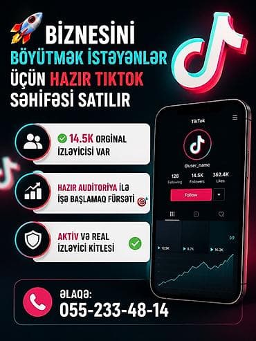 Hazır TikTok səhifəsi - Biznesini böyütmək istəyənlər üçün əvvəlcədən lalafo.az -da Hazır TikTok səhifəsi - Biznesini böyütmək istəyənlər üçün əvvəlcədən