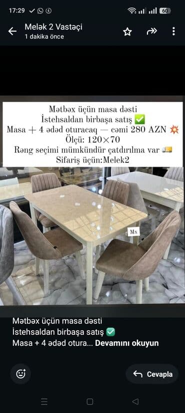 Mətbəx üçün masa dəsti İstehsaldan birbaşa satış ✅ Masa + 4 ədəd lalafo.az -da Mətbəx üçün masa dəsti İstehsaldan birbaşa satış ✅ Masa + 4 ədəd