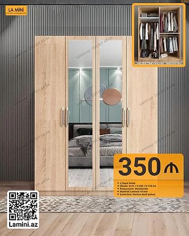 4 qapılı paltar dolabı - Ölçülər: dərinlik 47 sm, hündürlük 200 sm lalafo.az -da 4 qapılı paltar dolabı - Ölçülər: dərinlik 47 sm, hündürlük 200 sm