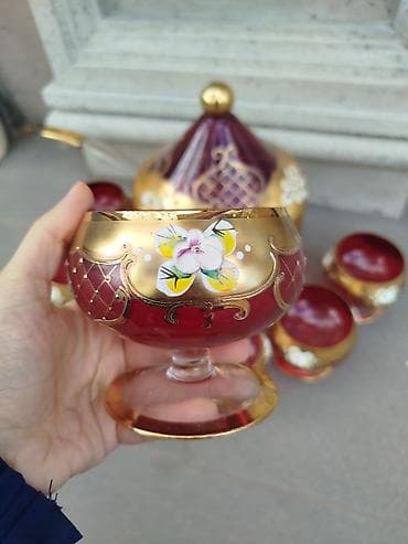 Qızılı-bordo şüşə ponç dəsti - Tərkibi: 1 ədəd qapaqlı ponç/kompot lalafo.az -da Qızılı-bordo şüşə ponç dəsti - Tərkibi: 1 ədəd qapaqlı ponç/kompot