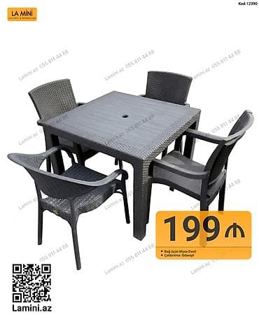 Bağ üçün masa dəsti - Dəst: 1 dördkünc masa + 4 ədəd kreslo - Rəng lalafo.az -da Bağ üçün masa dəsti - Dəst: 1 dördkünc masa + 4 ədəd kreslo - Rəng