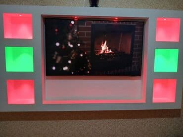 TV стенды на заказ: LED işıqlı TV divar paneli və dekorativ rəf sistemi - Dizayn: Ağ at lalafo.az — 1 TV стенды на заказ: LED işıqlı TV divar paneli və dekorativ rəf sistemi - Dizayn: Ağ — 1